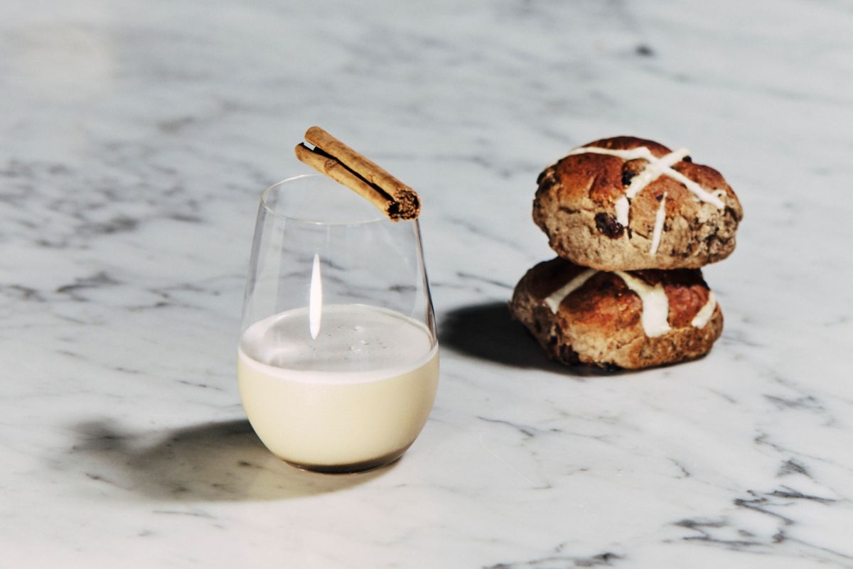 The Hot Cross Bun cocktail with two hot cross buns