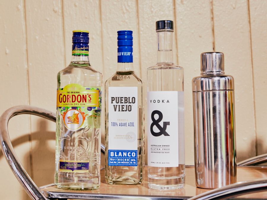 Gordon's Gin, Pueblo Viejo Tequila, Vodka & on a bar cart