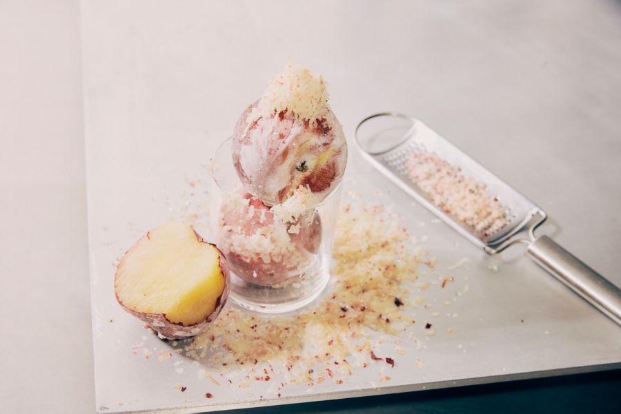 Grating frozen stone fruit 