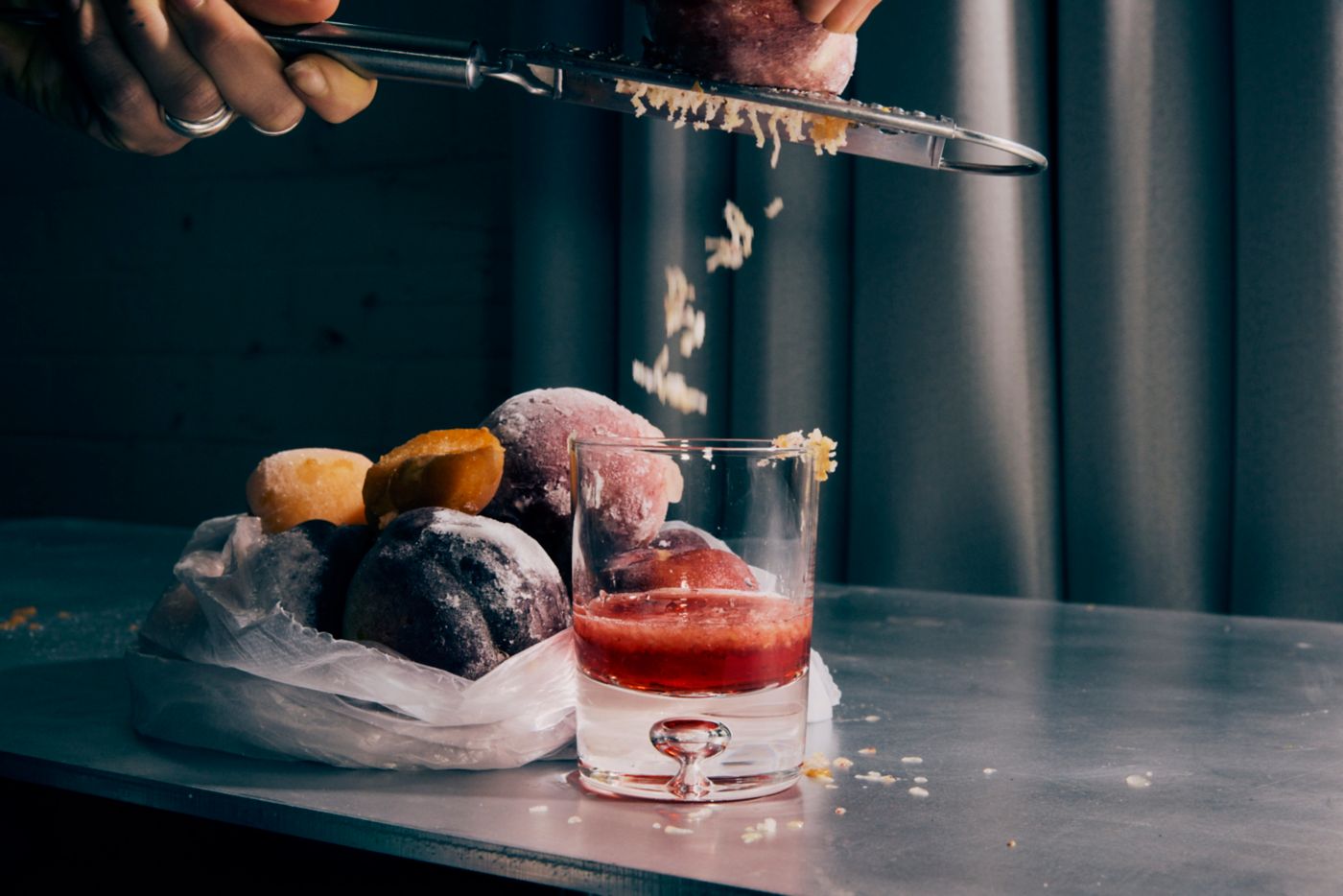 Grated frozen fruit is a the best garnish for summer cocktails