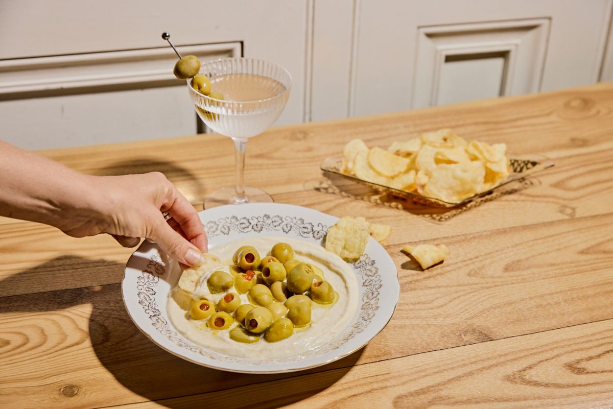 Reaching for the Dirty Martini dip 