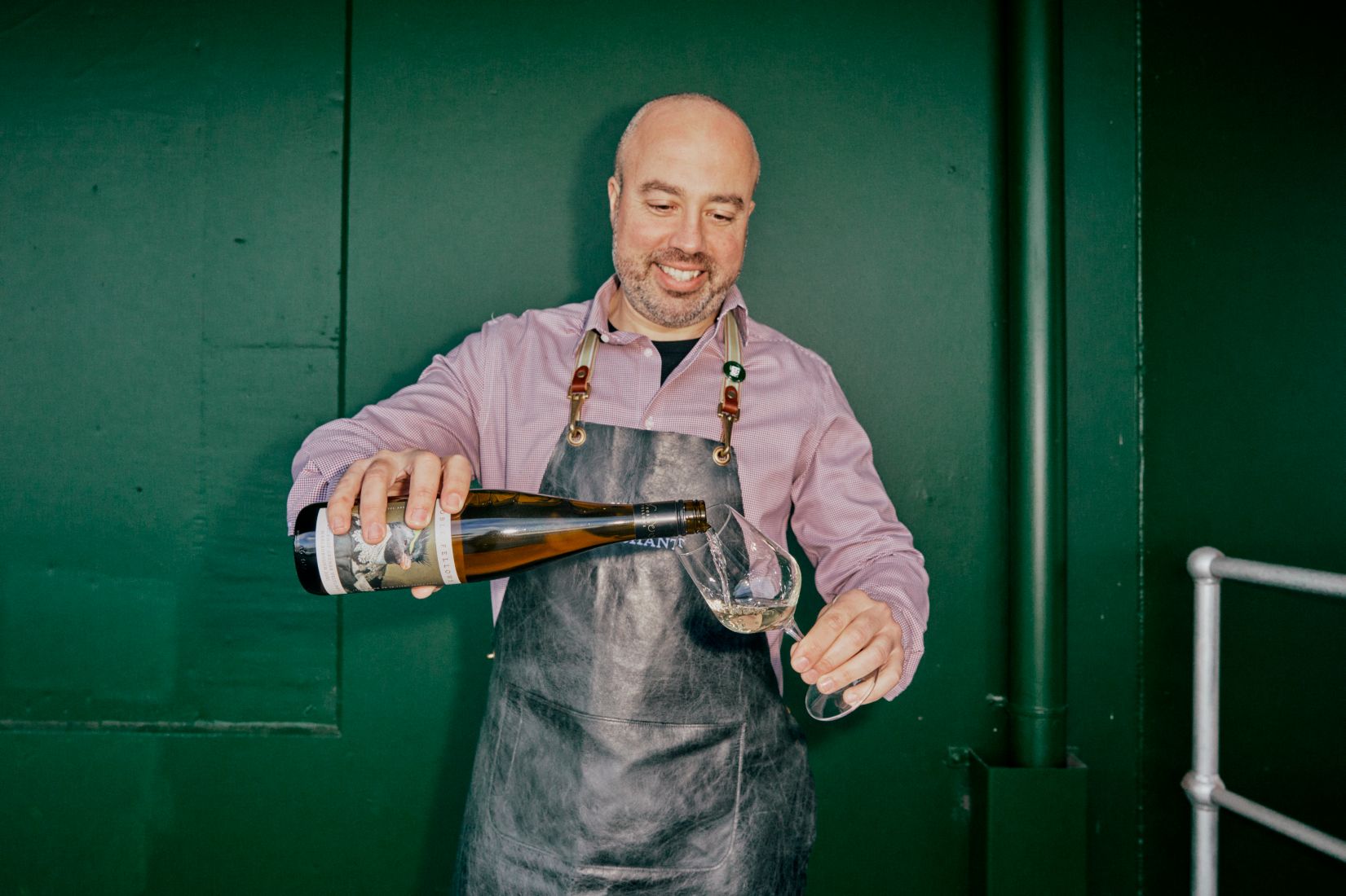 Dan Murphy's wine merchant Mario Laus pouring the Marlbourgh gruner veltliner from Noble Fellows. 