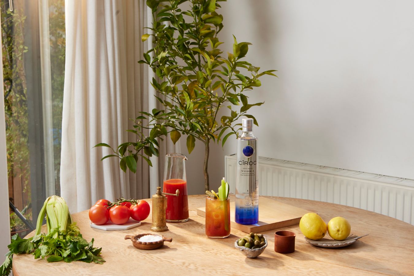 A Sherry Bloody Mary and CÎROC vodka with other ingredients