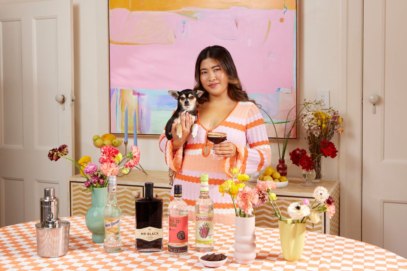 Jessica Nguyen with her dog and the Mocha Martini