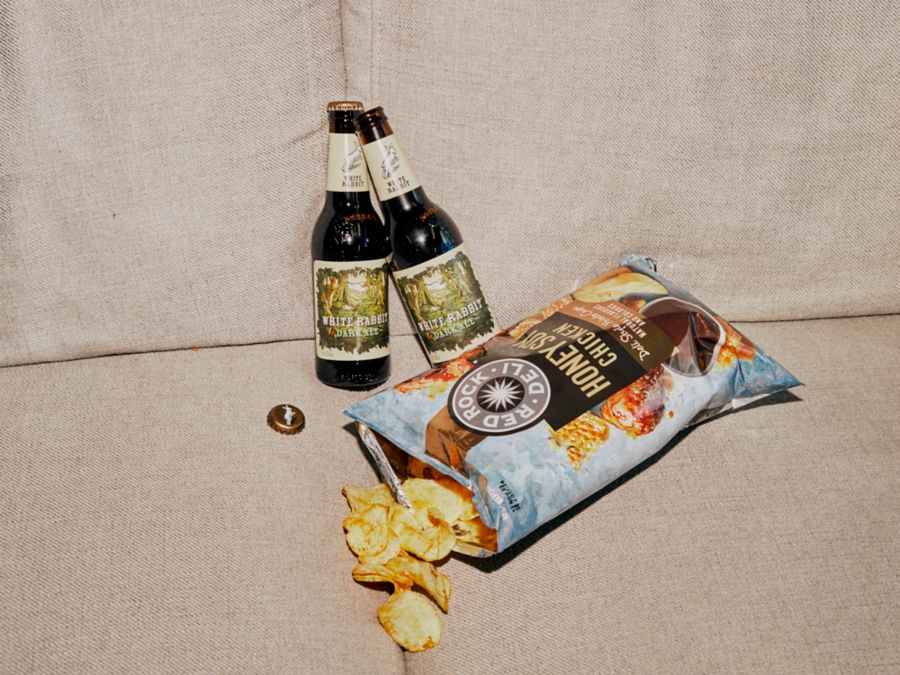 Pair White Rabbit Dark Ale with Honey Soy Chicken chips