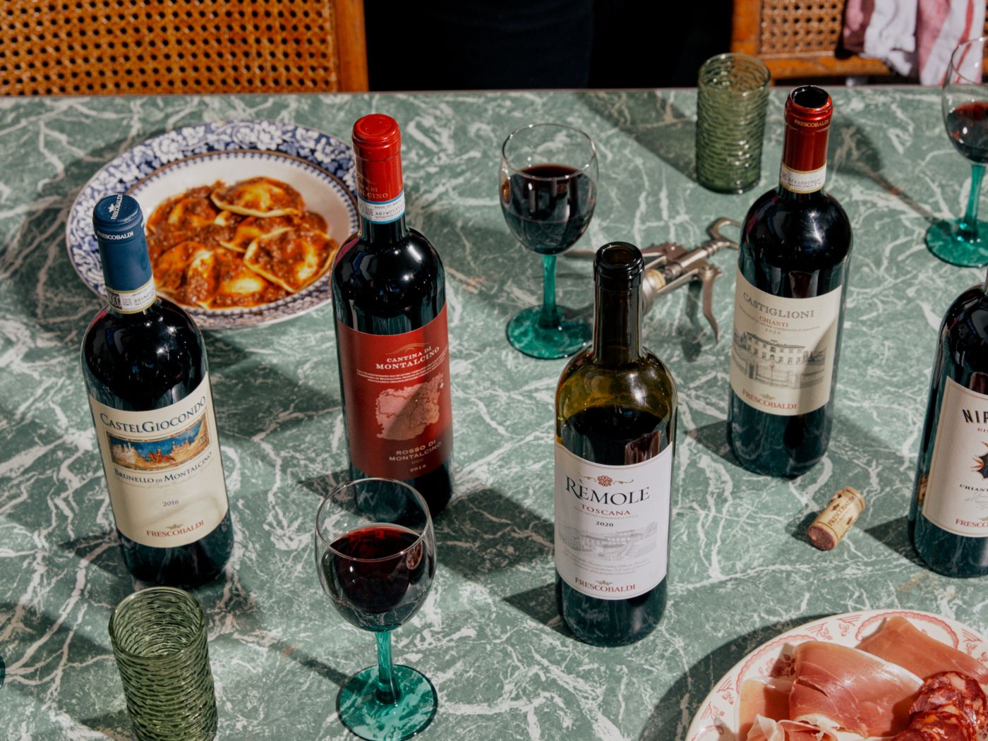 Bottles of Chianti, a food-friendly red wine from Tuscany
