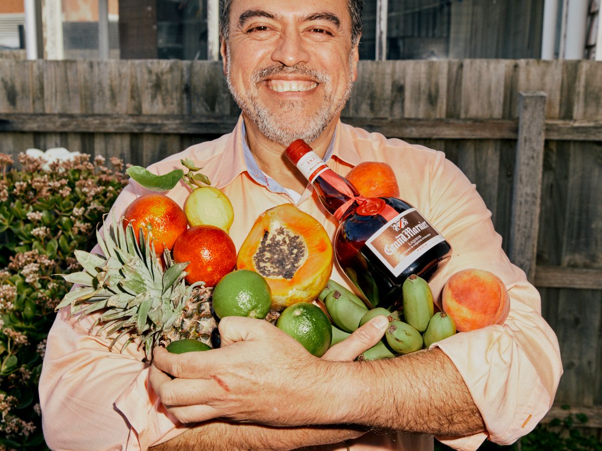 Pedro holding fruit and Grand Marnier Cognac