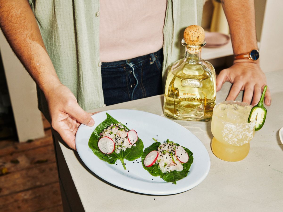 Kingfish ceviche with tequila in betel leaves 