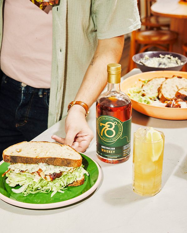 Whiskey-mayo lifts this chicken sandwich, paired with a Whiskey Highball