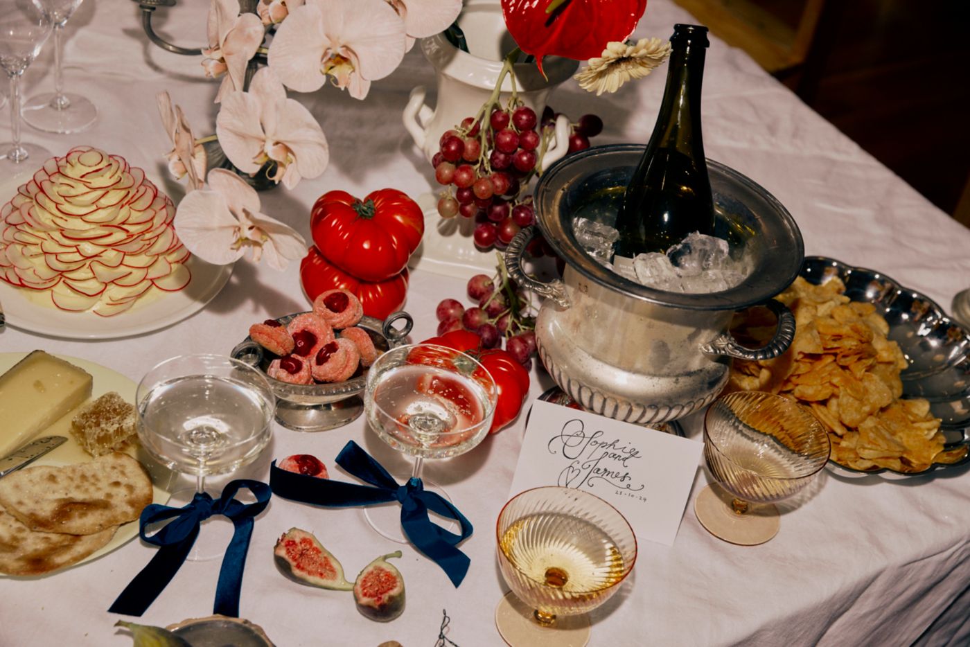 Drinks and snacks at an engagement party at home