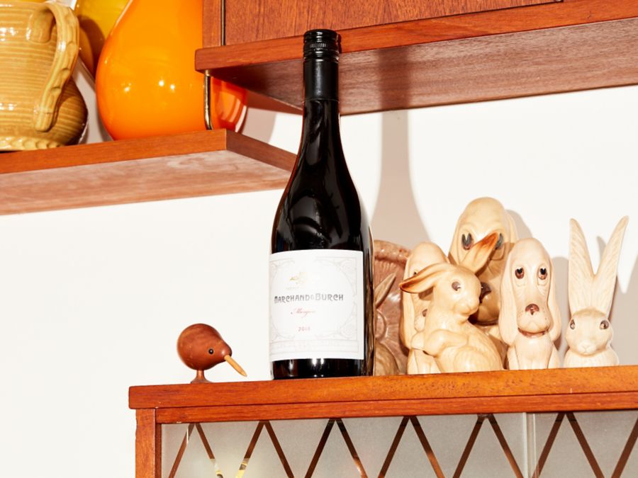 The Marchand and Burch Gamay on a shelf