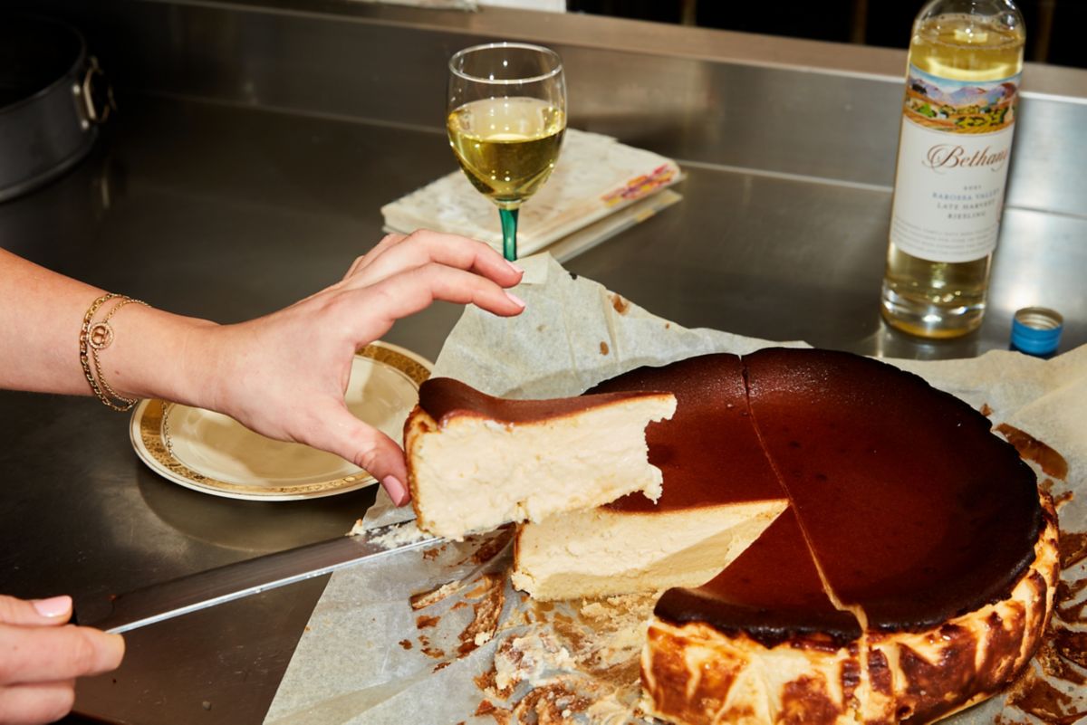 Audrey serving up her basque cheesecake