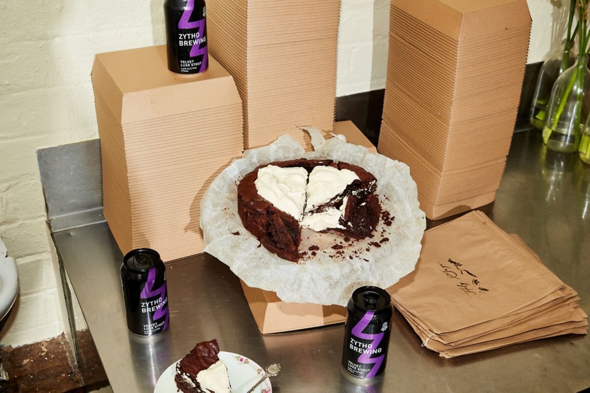 Brownie cake and zytho brewing stout