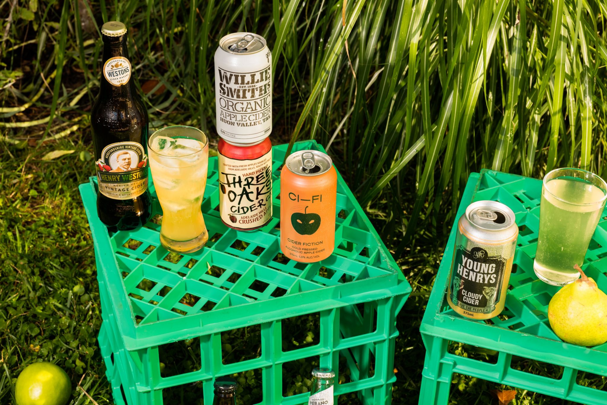 A selection of ciders al fresco