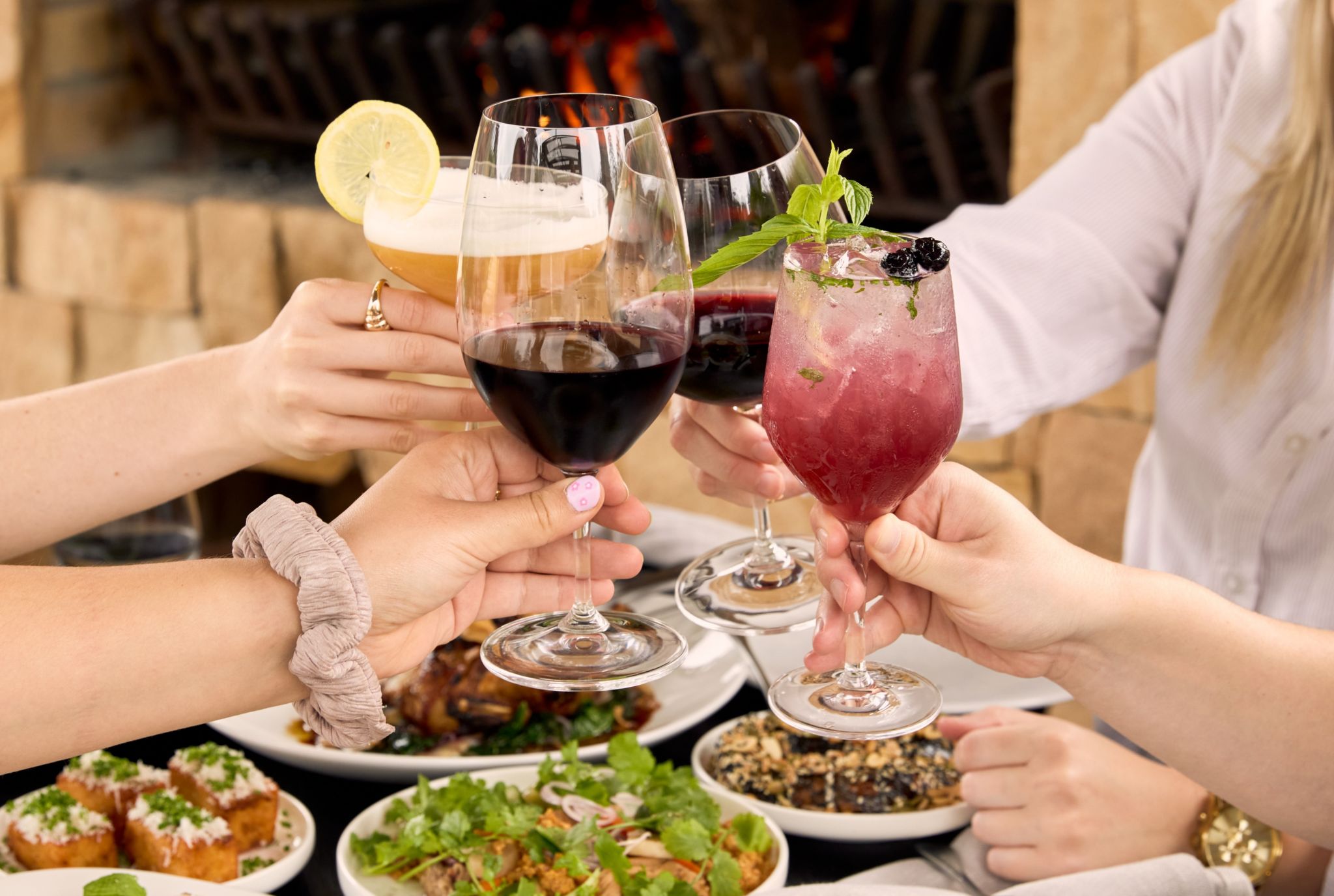 Food and cocktail served at Bar
