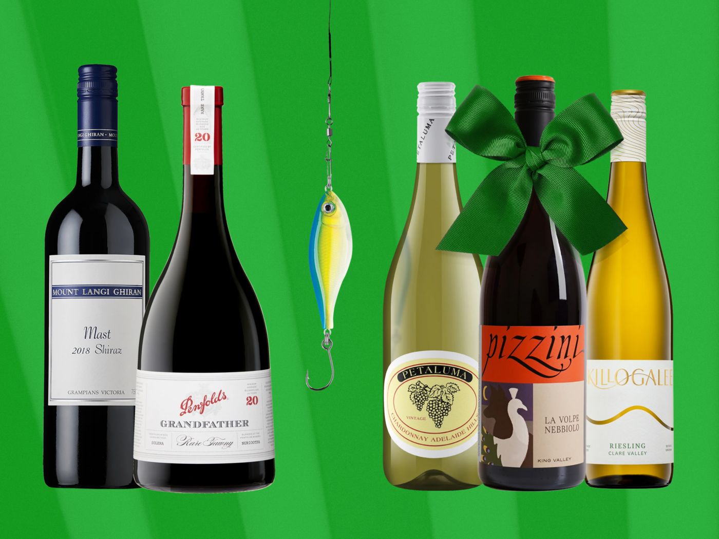 Wines that make great gifts for Father's Day on a green background