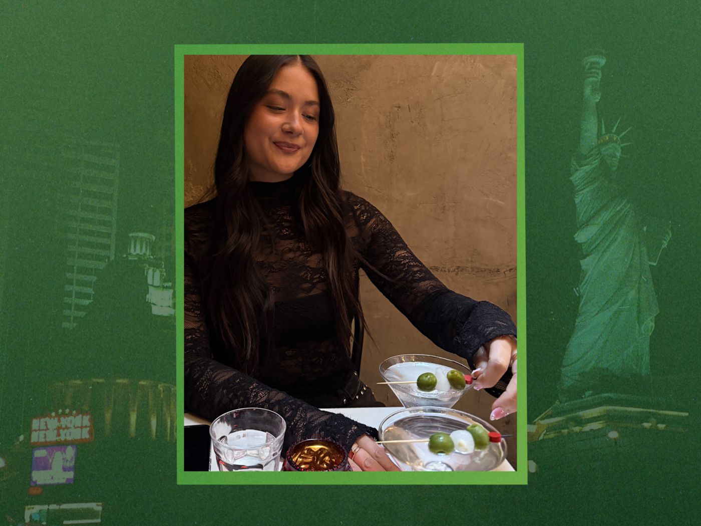 NYC resident Caitlin Emiko with Dirty Martinis  