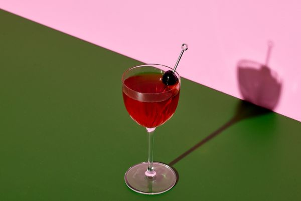 The Brooklyn cocktail with a cocktail cherry as garnish 