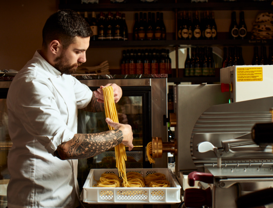 Lagotto head chef Matteo Fulchiati making pasta in the Melbourne restaurant