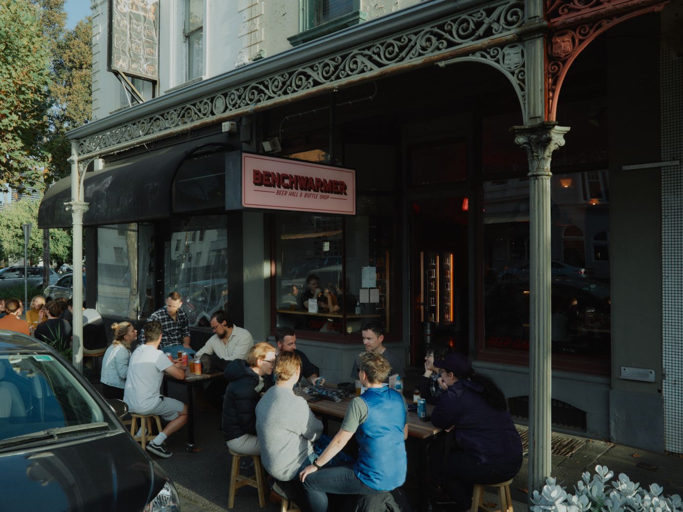 Outdoor seating at the front of Benchwarmer in Melbourne  