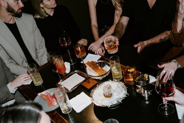  The Americanos are mixed tableside from a dedicated cocktail trolley and the snacks are Sicilian-inspired at the sexy sibling cocktail bar for Kew’s Italian institution Mister Bianco. 
