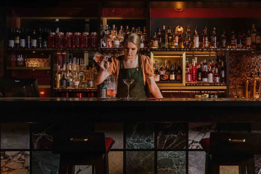 an olive dipped cocktail at Hinchcliff house bar sydney