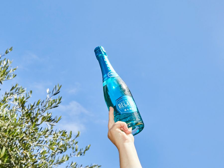 A sparkling bottle of Belaire Bleu