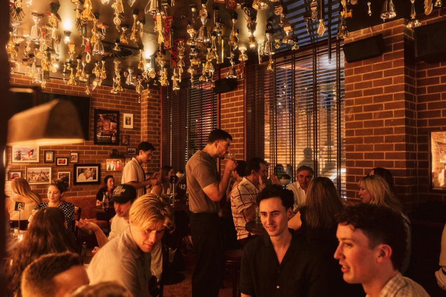 Trophies hang from the ceiling at the Baptist Street Rec Club in Sydney