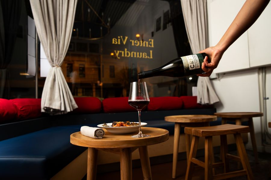 Wine served at Enter Via Laundry Bar