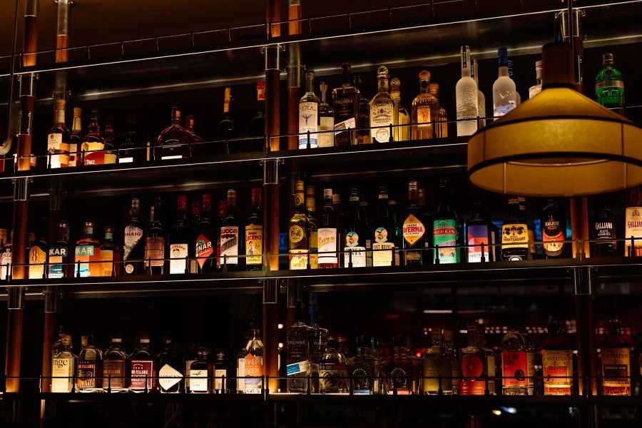 The well-stocked bar at Studio Amaro in Melbourne