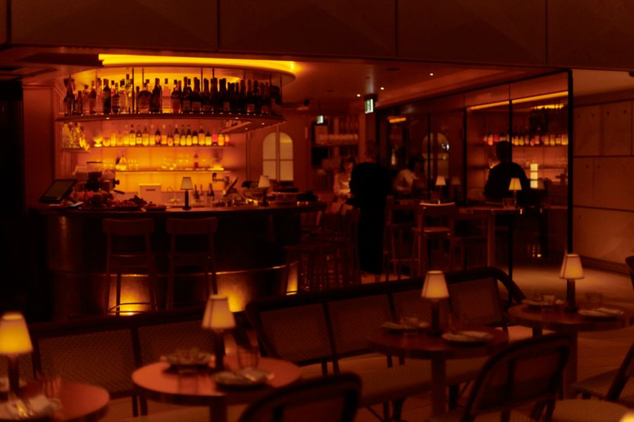 The bar at night inside Bar Miette, Brisbane