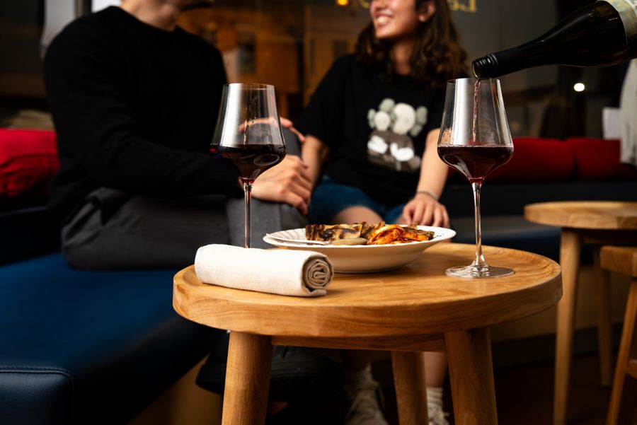 Wine and Indian snacks at Enter Via Laundry Bar