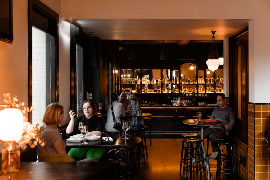 Looking through to the bar at Bobbie Peels in North Melbourne 