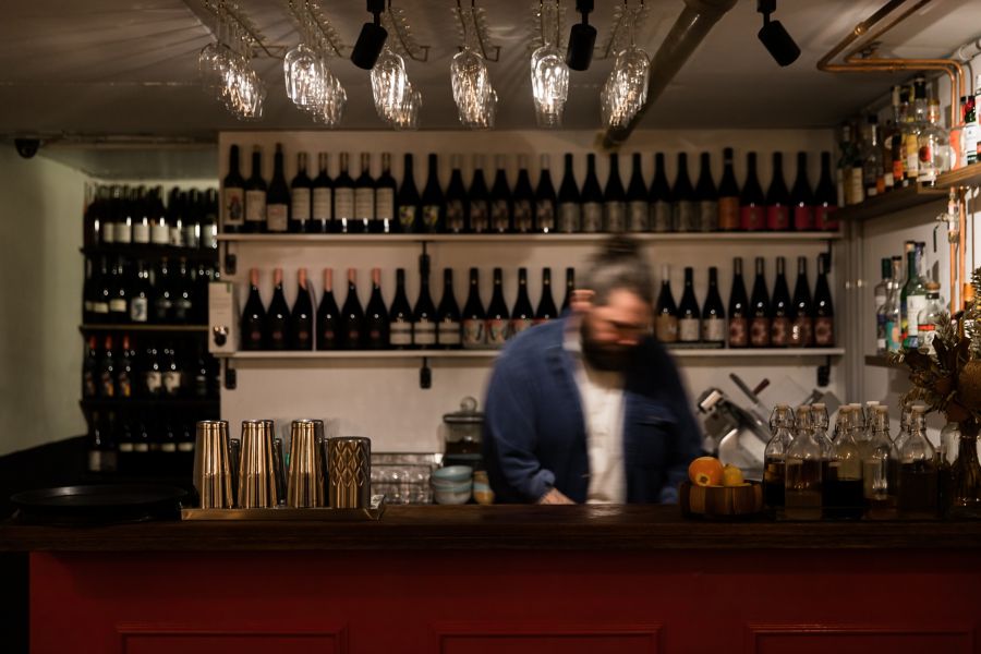 Behind the bar at 11e Cave in Canberra 