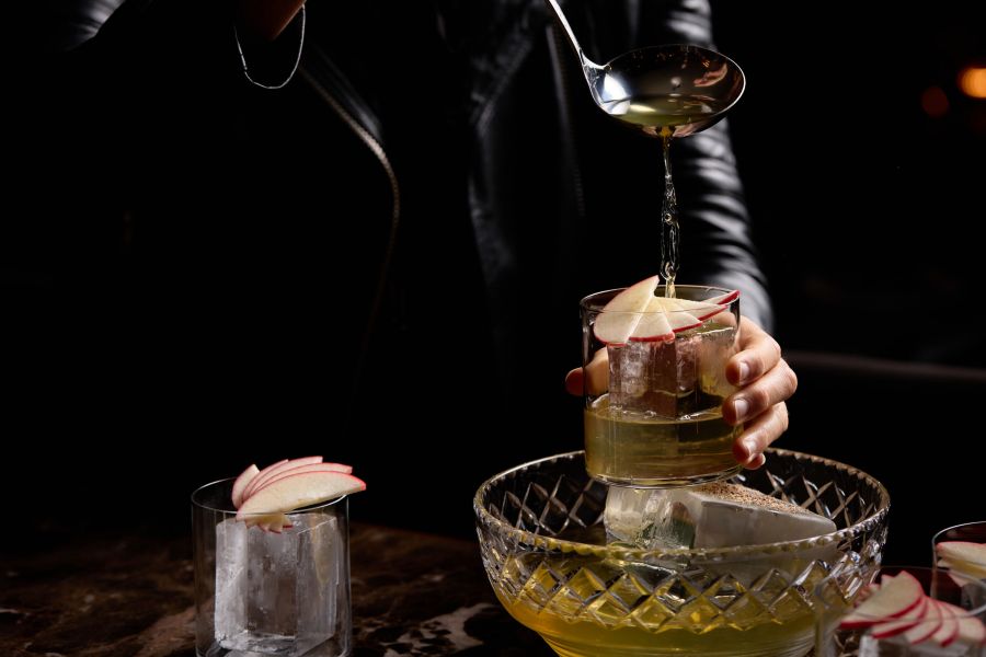 Serving punch, garnished with an apple fan, at Molli in Melbourne 