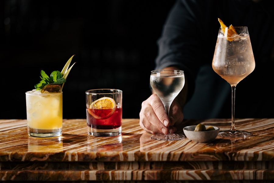 A selection of cocktails at the Central Club Hotel