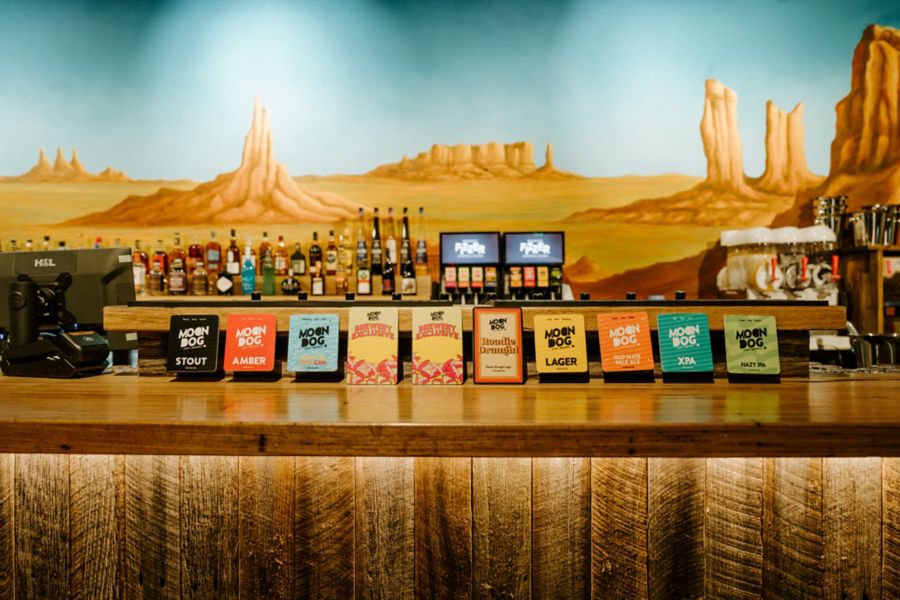 The bar and beer taps at Moon Dog Wild West in Melbourne