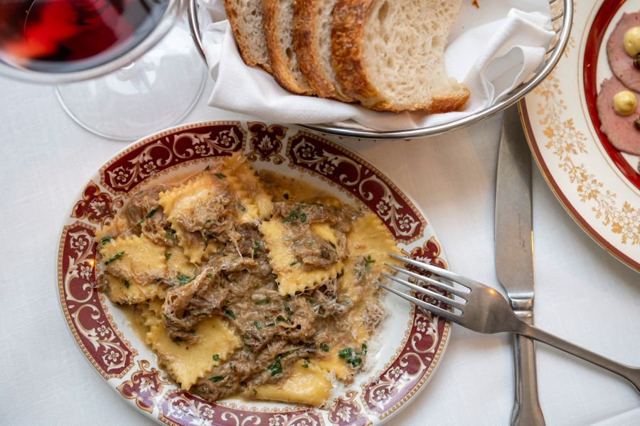 Scopri's signature dish of agnolotti with rabbit, pork and veal is served at Bar Olo