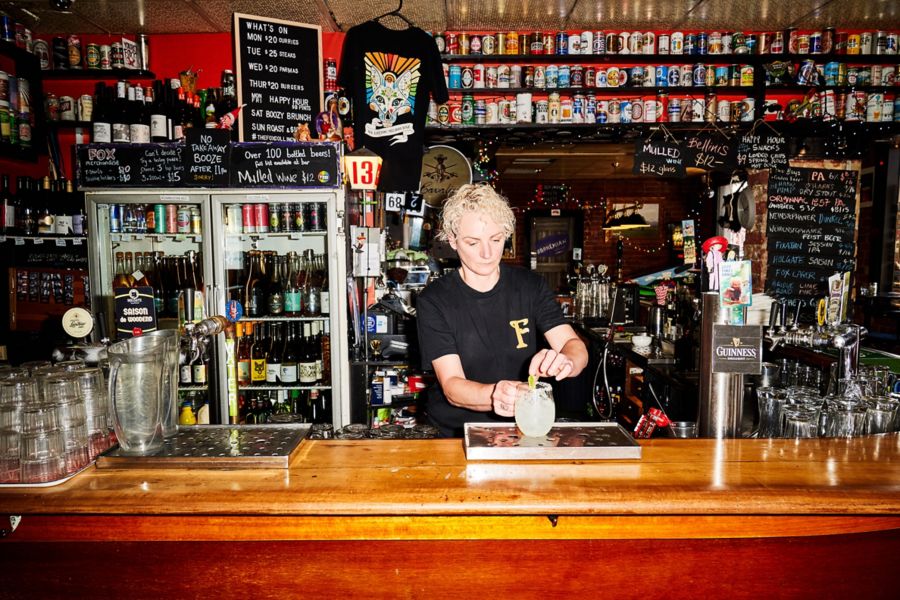Mixing up drinks at The Fox Hotel