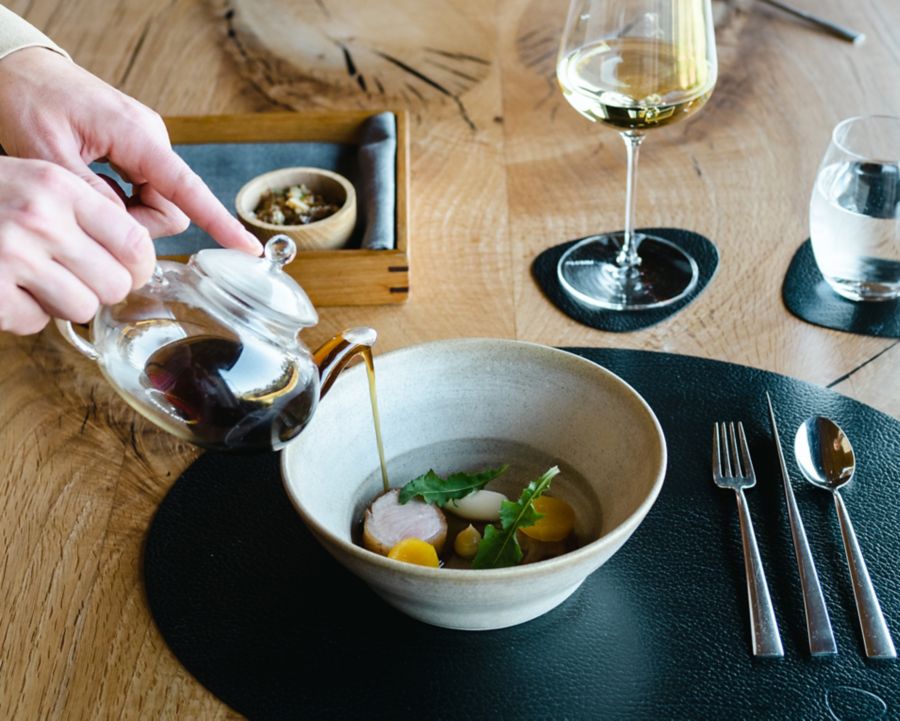 marron mousse or spanner crab served with crisp chicken and caviar