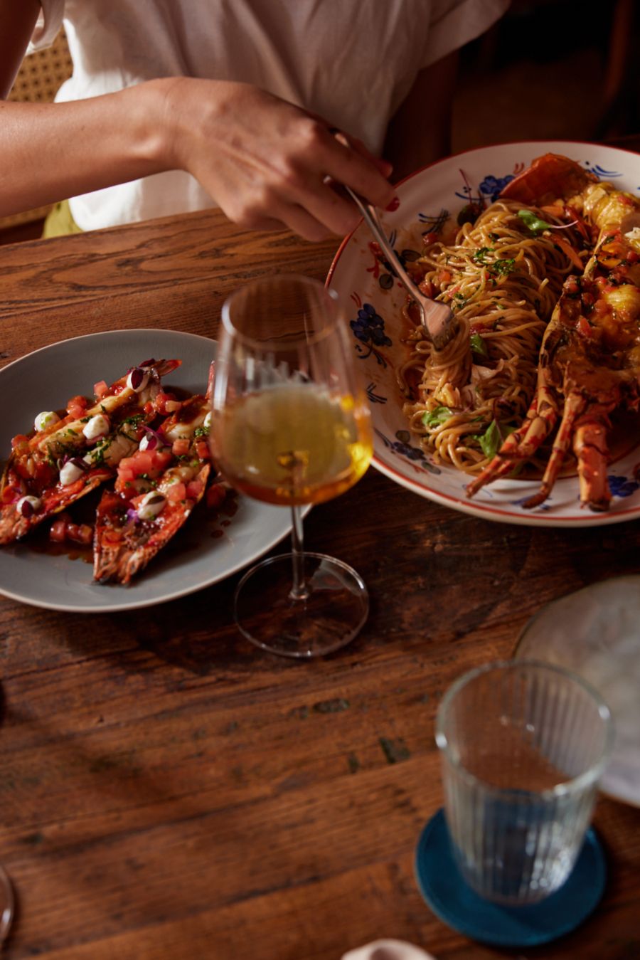 Seafood dishes and wine at Pilloni Bar