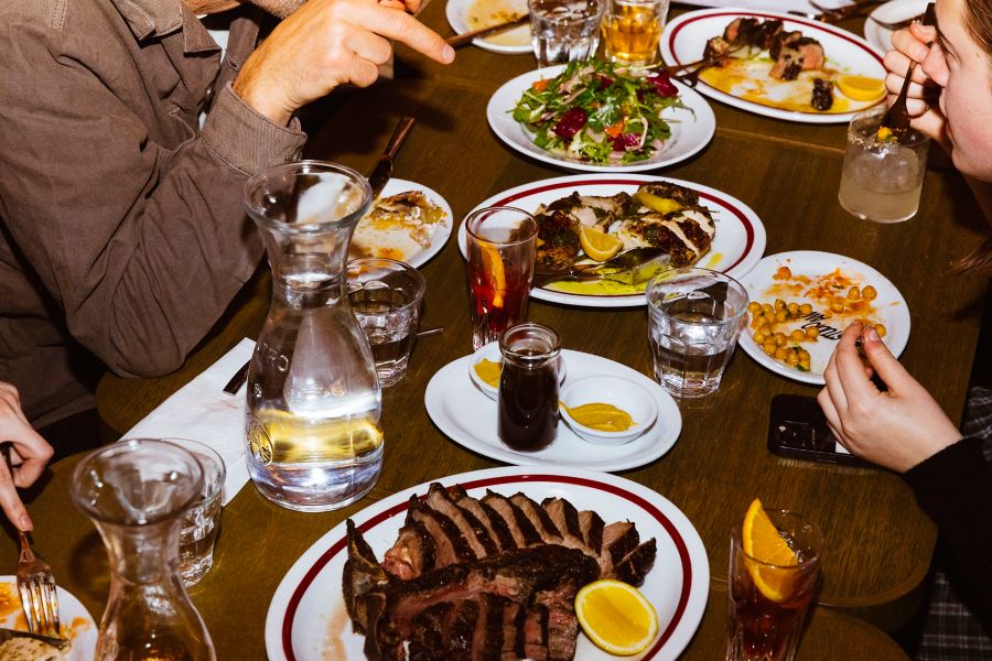 A spread of dishes to share at Studio Amaro
