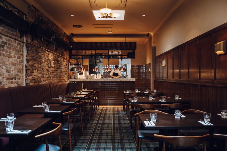 The dining area and kitchen at the Albion Hotel in Melbourne