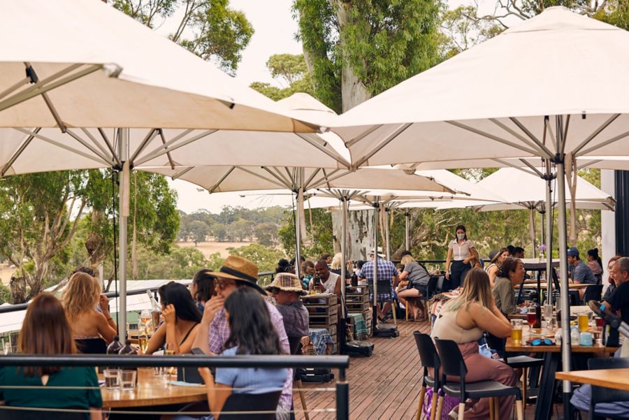 Outdoor seating at Lot 100 restaurant