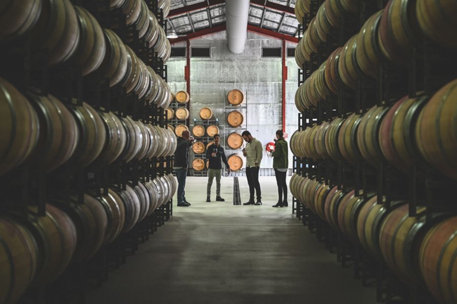 A winery tour in the barrel room at Voyager Estate 