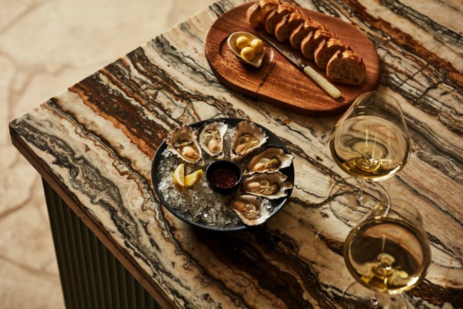 Drinks and snacks served at Pearl Chablis & Oyster Bar