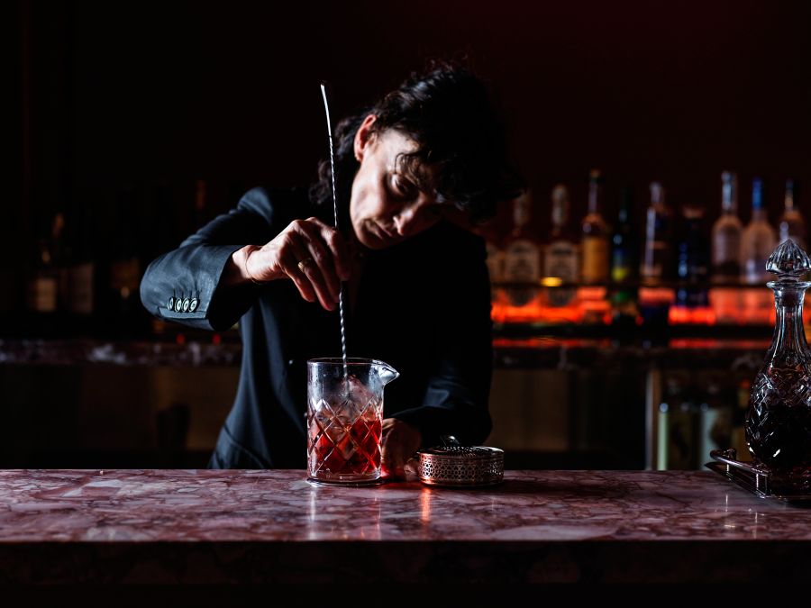 Mixing a cocktail at The Bar at InterContinental Sydney Double Bay