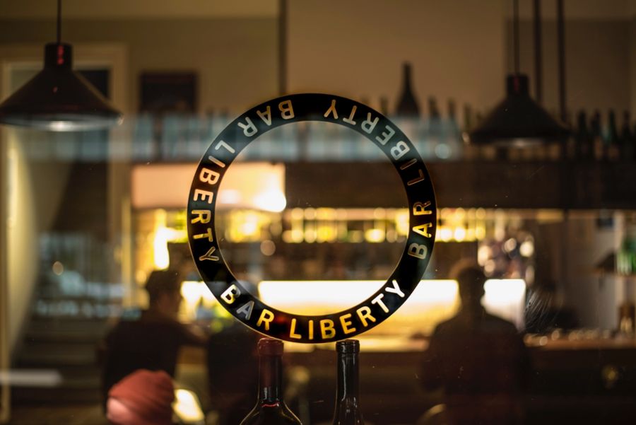 Looking through the window at Bar Liberty in Melbourne