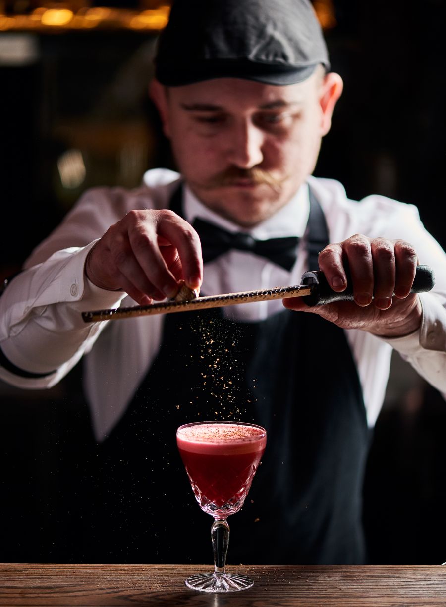 Finishing a cocktail at The Barber Shop in Sydney