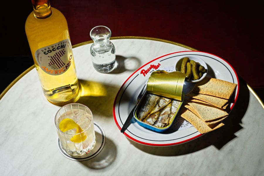 Snacks with Cocchi Americano Blanco Aperitivo at Piccolo Bar Sydney